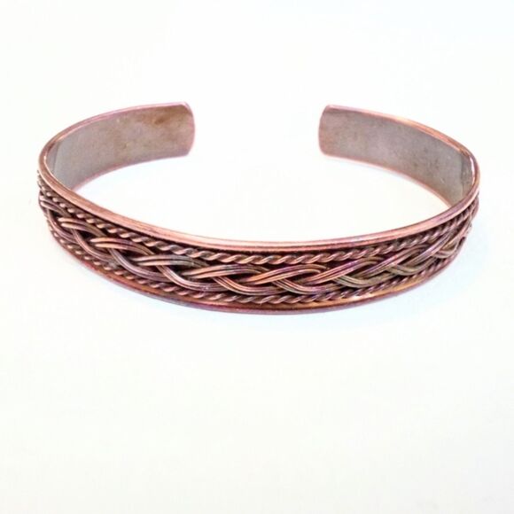 Vintage Copper Cuff Bracelet with Braid Design - Picture 1 of 4